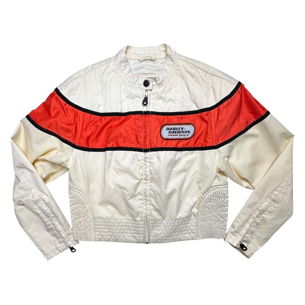 Vintage Harley-Davidson Racing Women's White Orange Jacket Embroidered Y2K